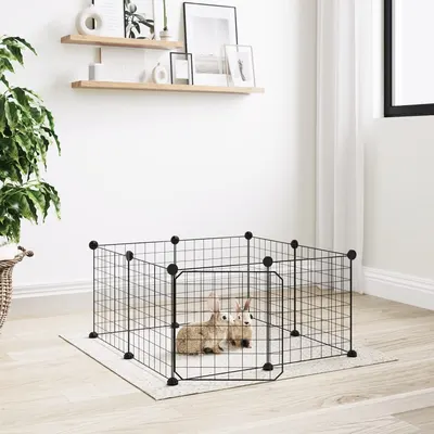 Gossi cusca animale de companie cu usa, 8 panouri, negru 35x35cm otel