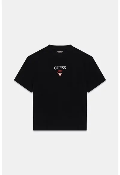 Tricou supradimensionat din bumbac cu broderie logo - Negru