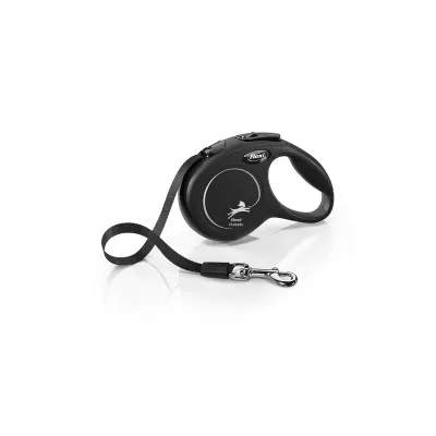 FLEXI Classic, lesă bandă retractabilă câini, nylon, negru, XS(12kg, 3m)