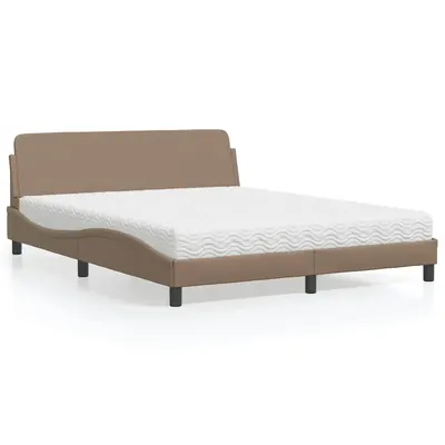 vidaXL Pat cu saltea, Dover, cappuccino, 160x200cm piele ecologică
