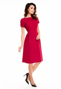 Rochie eleganta de cocktail in clos midi cu maneci scurte - - Visiniu