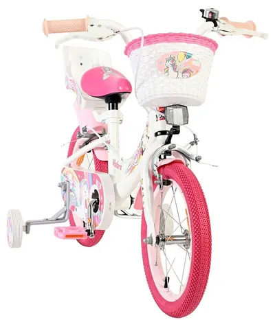 Bicicletă pentru copii cu roți ajutătoare E&L cycles Volare - Unicorn, 14'', albă