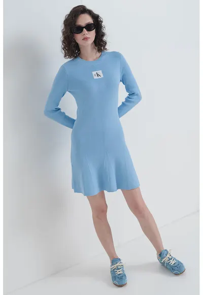 Rochie striata cu logo - Albastru azur