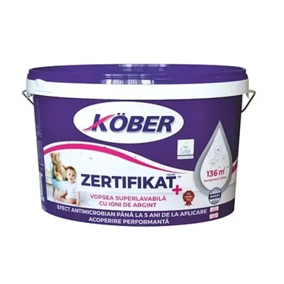 Vopsea lavabila pentru interior, zertifikat plus ion de argint, 8.5L, alb KOBER / V8140N-P8.5L Engros