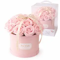Flower box 21 trandafiri parfumați din săpun, cutie transparentă cu mâner, cadou elegant pentru femei, roz, BUK08R