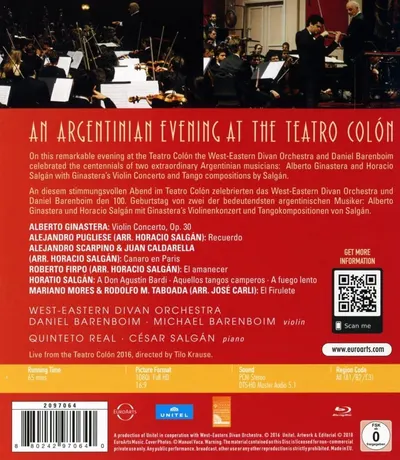 A Tango Evening At the Teatro Colon (Blu-ray Disc) | West-Eastern Divan Orchestra, Daniel Barenboim, Michael Barenboim, Quinteto Real, Cesar Salgan