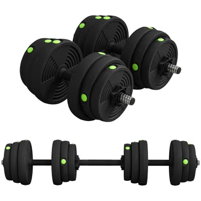 SPORTNOW Set 2 în 1 cu 2 Gantere Convertibile în Bară, Greutate Totală 25 kg și Discuri Reglabile, Negru | Aosom Romania