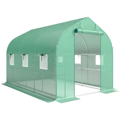 Outsunny Seră tunel de grădină 6 m², seră de grădină cu rafturi, ușă și 6 ferestre, cadru din oțel galvanizat, verde | Aosom Romania