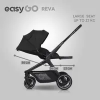 Carucior 2 in 1 pentru copii Easy Go Reva EbonyBlack, pana la 22 kg, piese reversibile, copertina XXL, accesorii incluse