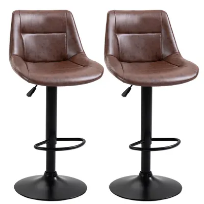 HOMCOM Set 2 Scaune de Bar, Scaune înalte, reglabile în înălțime, incl. Suport pentru Picioare, 46.5cm x 50cm x 108cm, Negru + Maro | Aosom Romania