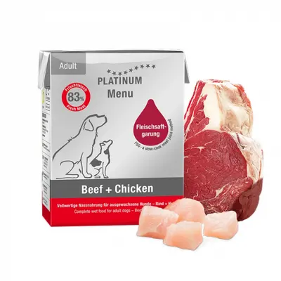 Hrana umeda pentru caini Platinum Menu Adult cu pui vita 185 gr