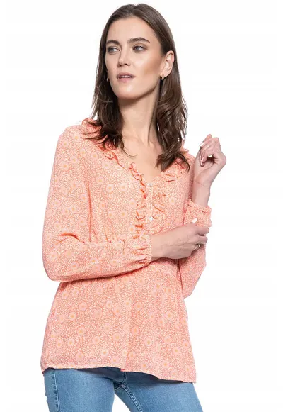 Bluza Dama - Emma V Flounce - Croi Normal - Lejera - Nasturi - Mansete Lungi - Marime S - Portocalie