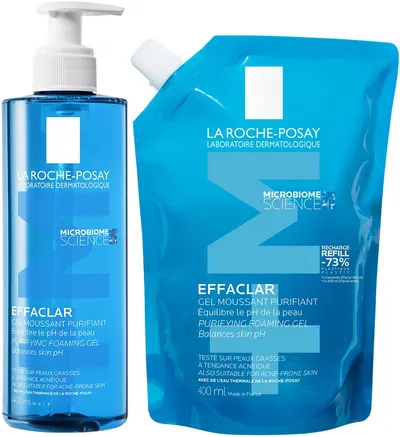 La Roche-Posay Effaclar Set - Gel de curățare spumă și umplutură, 2 x 400 ml