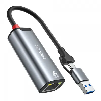 Placa Retea Yesido HB26, RJ45, USB / USB-C, Gri