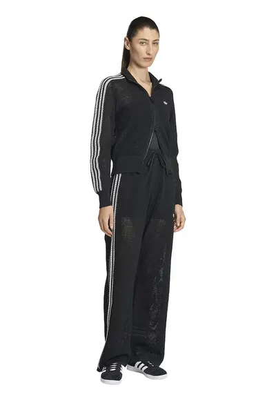 Pantaloni crosetati cu perforatii si logo - Alb/Negru