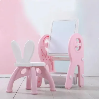 Set masa si scaun pentru copii, interactiva 2 in 1 cu tabla de scris si masa lego, cu 2 carioci si jucarii lego incluse