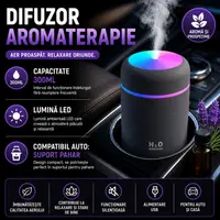 Umidificator de aer cu ultrasunete, difuzor aromaterapie 300ML, cu iluminat LED, pentru casa, birou si masina STH-4