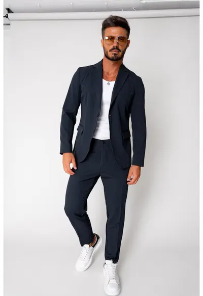 Costum sacou si pantalon lung Navy 17216 - Bleumarin