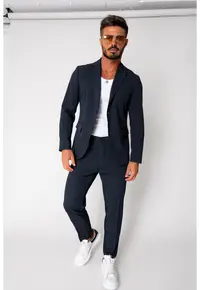 Costum sacou si pantalon lung Navy 17216 - Bleumarin