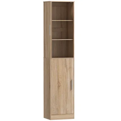 HOMCOM Dulap coloană pentru baie cu 2 compartimente și 6 rafturi reglabile, aspect lemn, 40x35x180 cm, culoare lemn | Aosom Romania