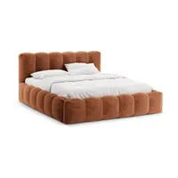 Pat matrimonial teracotă tapițat cu spațiu de depozitare cu somieră 200x200 cm Lupine – Micadoni