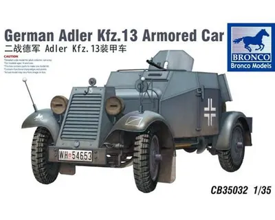 Model asamblabil Bronco Models Militar: Automobile - Vehicul blindat de recunoaștere german Adler Kfz.13