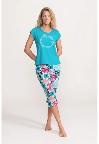 Pijama cu imprimeu floral Valerie - Turcoaz