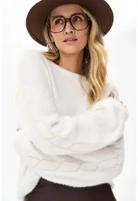 Pulover ecru cu insertii de lurex Gakumi