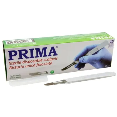 Bisturiu de Unica Folosinta, Lama Otel-Carbon, Nr 11, cu Maner, 10 Bucati