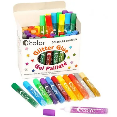 Set 50 flacoane lipici glitter in 12 culori asortate