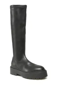 Cizme dama - piele ecologica - negru - fermoar