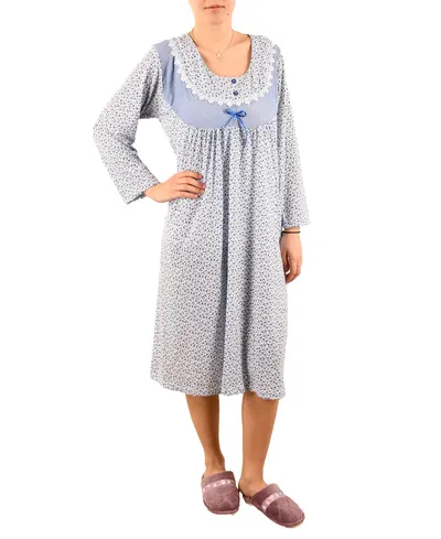 Camasa de noapte bleumarin cu broderie si floricele - cod 42455