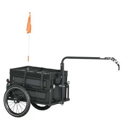 HOMCOM Remorcă Bicicletă pliabilă, cutie detașabilă 65L, încărcare max. 40kg, reflectoare siguranță, oțel, negru, 145x61x81cm | Aosom Romania
