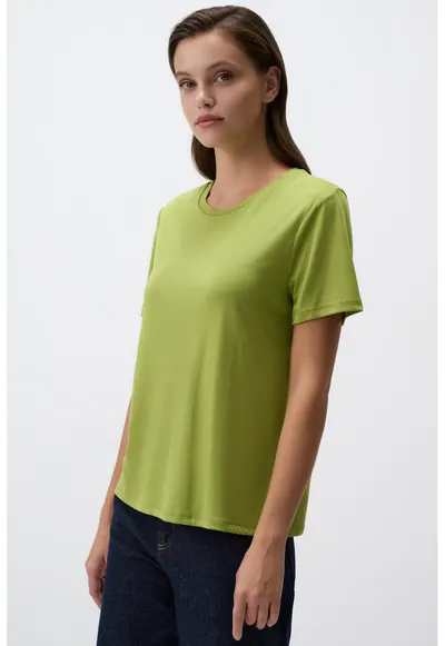 Tricou din amestec de modal cu decolteu rotund - Verde deschis