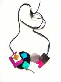 Colier statement multicolor din piele naturala asimetric, unicat