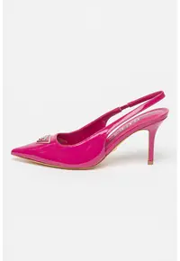 Pantofi slingback cu toc stiletto si aspect lacuit - Auriu/Roz fandango/Crem