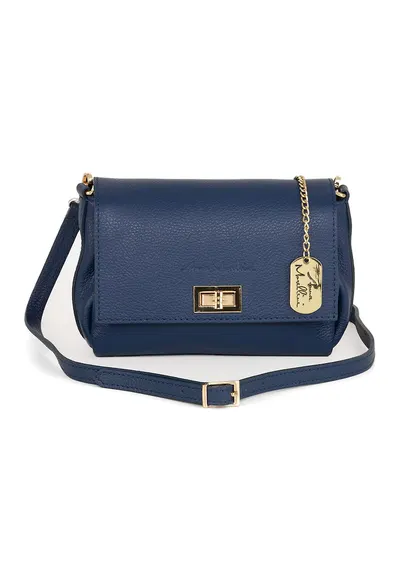 Geanta crossbody din piele cu accesoriu logo - Albastru
