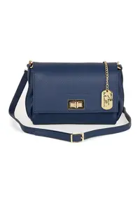 Geanta crossbody din piele cu accesoriu logo - Albastru