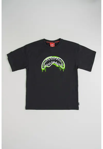 Tricou de bumbac cu imprimeu grafic - Negru/Verde lime