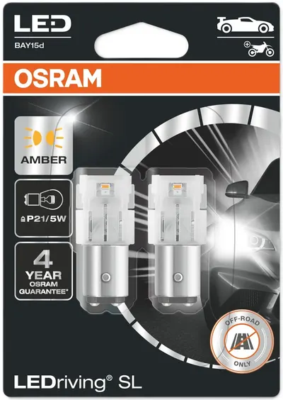 Becuri auto LED Osram - LEDriving, SL, Amber, P21/5W, 1.9W, 2 bucăți, galbene