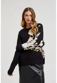 Pulover negru cu model si croiala lejera - Negru