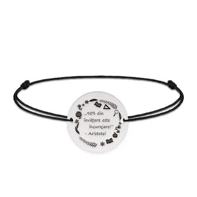 Courage - Bratara personalizata snur "90% din invatare este incurajare" din argint 925