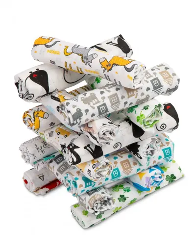 Set 5 scutece tetra Sensillo Boy 70x80 cm,din bumbac ecologic cu imprimeu colorat,absorbante si moi