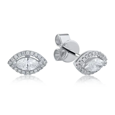 Cercei din aur alb cu diamante marquise si rotunde de 0.68ct
