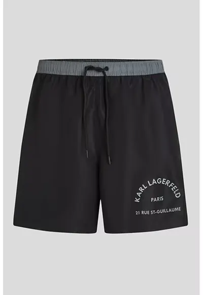 Pantaloni scurti de baie cu snur de ajustare in talie - Negru/Gri