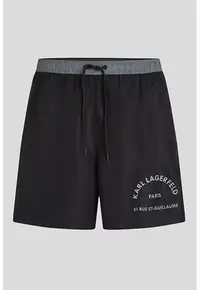 Pantaloni scurti de baie cu snur de ajustare in talie - Negru/Gri