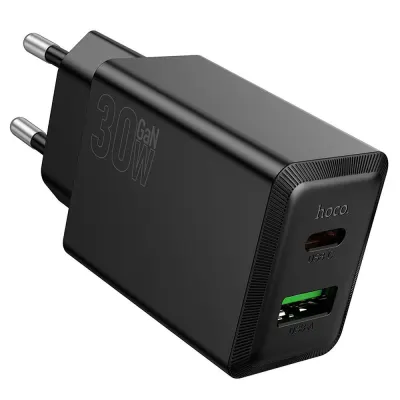 Incarcator Telefon Hoco USB A + USB C, QC3.0 PD, 3A, 30W, N71, Negru Engros