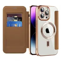 Husa MagSafe pentru Apple iPhone 14 Pro Max, Techsuit, SmartMag Book, Maro