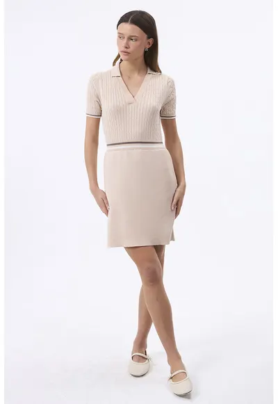 Rochie scurta din amestec de bumbac - Bej deschis