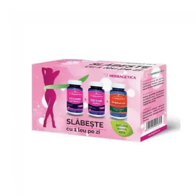 Slăbește cu 1 leu pe zi - Pachet pentru Slăbit - Cicoare Extract + Detox Suplu + Triphalax, 3x60 capsule | Herbagetica
